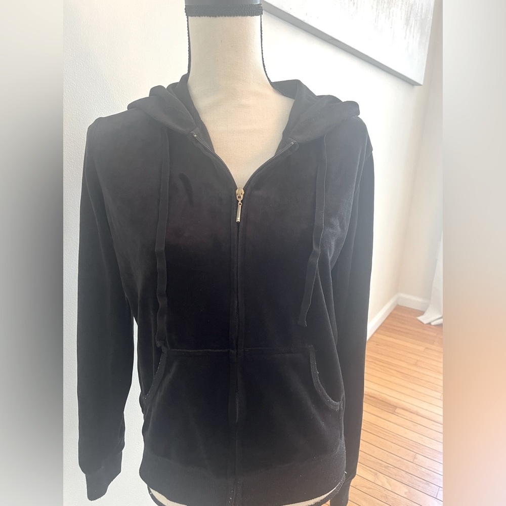 New York & Company Black Velour Zip-Up Hoodie Size medium